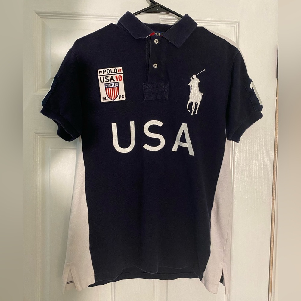 Polo Ralph Lauren Navy Blue USA Custom Fit Short Sleeve Polo Size Medium